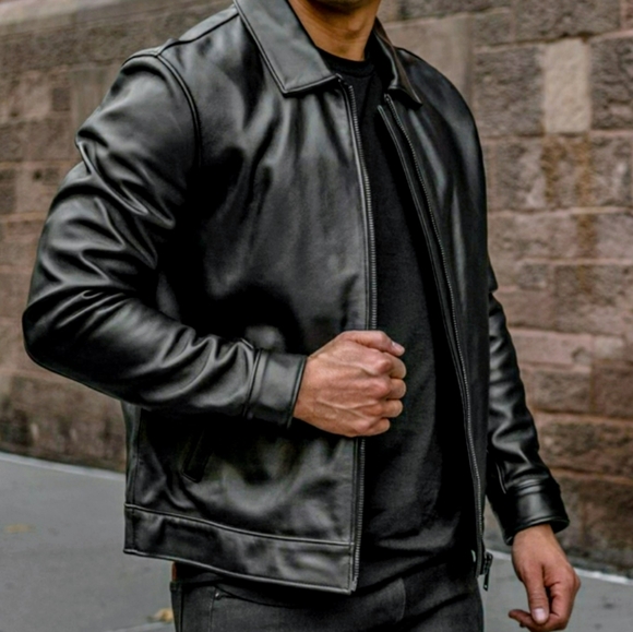 Vintage Ralph Lauren CHAPS Black Leather Bomber Jacket for Men - Picture 1 of 17